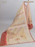 Beige Organza Chikankari Saree with Crimson Border - Image 4