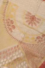 Beige Organza Chikankari Saree with Crimson Border - Image 5