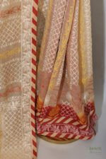Beige Organza Chikankari Saree with Crimson Border - Image 7