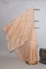 Orangish beige saree Organza Saree with Chikankari Embroidery - Image 5