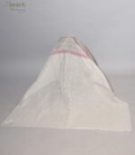 Off White Linen Saree with Dusty Blush Pink & Grey Stripes and Silver Border - Image 5