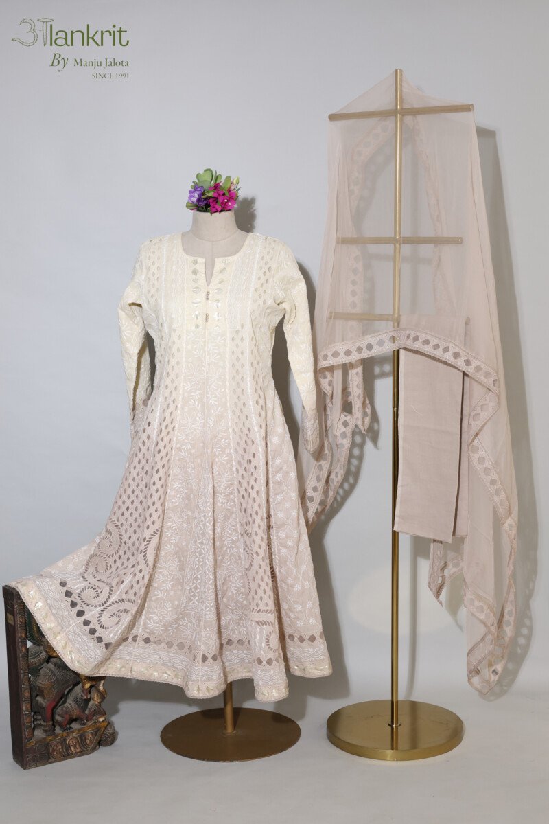 118A6446 Ombre Cream Anarkali Set - Image 1
